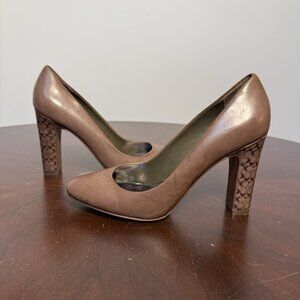 Coach Pumps With Logo Stack Block Heels Taupe Gray Women 9